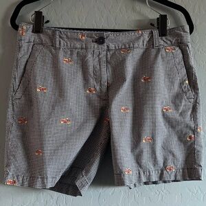 Talbots Women's Chino Shorts Gingham Blue Pockets Embroidery Scooter 8P